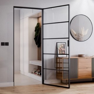 Drzwi Rozwierane Aluminium Czarne Slim Magnetic Komplet z Ościeżnica Float 5 pól
