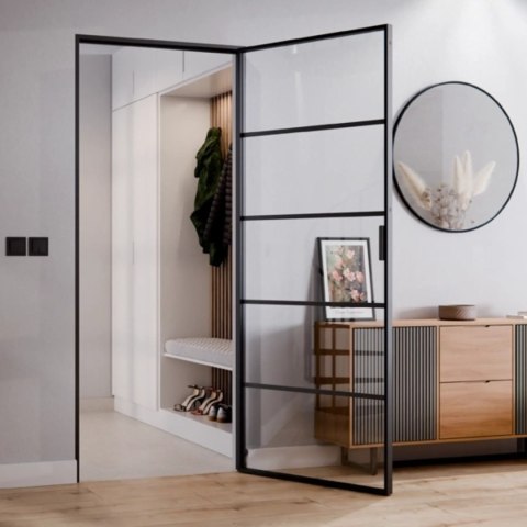 Drzwi Rozwierane Aluminium Czarne Slim Magnetic Komplet z Ościeżnica Float 5 pól