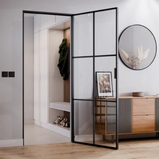 Drzwi Rozwierane Aluminium Czarne Slim Magnetic Komplet z Ościeżnica Float 6 pól