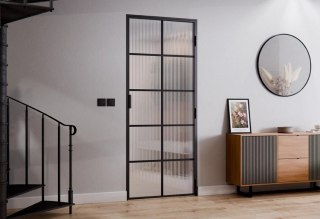 Drzwi Rozwierane Aluminium Czarne Slim Magnetic Komplet z Ościeżnica Flutez 10 pól
