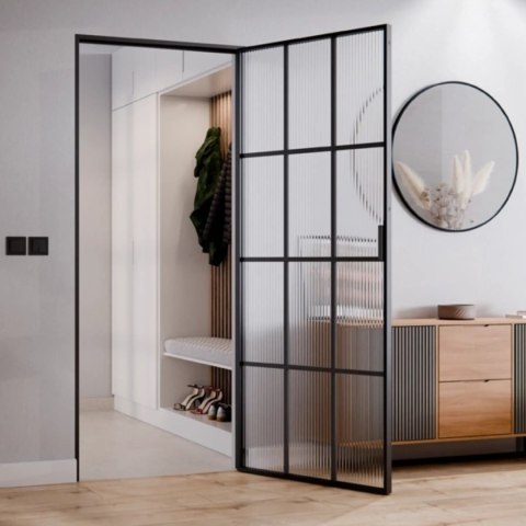 Drzwi Rozwierane Aluminium Czarne Slim Magnetic Komplet z Ościeżnica Flutez 12 pól