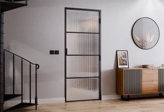 Drzwi Rozwierane Aluminium Czarne Slim Magnetic Komplet z Ościeżnica Flutez 4 pola