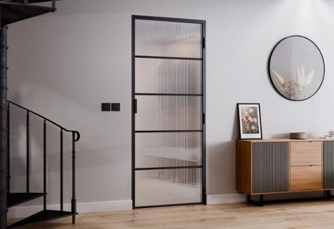 Drzwi Rozwierane Aluminium Czarne Slim Magnetic Komplet z Ościeżnica Flutez 5 pól