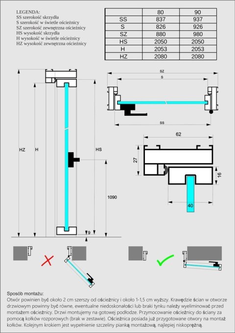 Drzwi Rozwierane Aluminium Czarne Slim Magnetic Komplet z Ościeżnica Flutez 6 pól