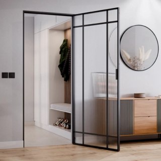 Drzwi Rozwierane Aluminium Czarne Slim Magnetic Komplet z Ościeżnica Flutez 9 pól