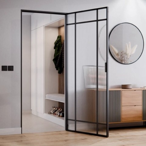 Drzwi Rozwierane Aluminium Czarne Slim Magnetic Komplet z Ościeżnica Flutez 9 pól