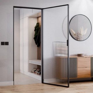 Drzwi Rozwierane Aluminium Czarne Slim Magnetic Komplet z Ościeżnica Flutez Bez Wzoru