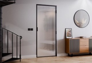 Drzwi Rozwierane Aluminium Czarne Slim Magnetic Komplet z Ościeżnica Flutez Bez Wzoru