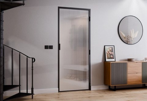 Drzwi Rozwierane Aluminium Czarne Slim Magnetic Komplet z Ościeżnica Flutez Bez Wzoru