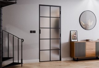 Drzwi Rozwierane Aluminium Czarne Slim Magnetic Komplet z Ościeżnica Satyna 10 pól