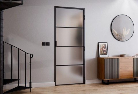 Drzwi Rozwierane Aluminium Czarne Slim Magnetic Komplet z Ościeżnica Satyna 4 pola