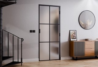 Drzwi Rozwierane Aluminium Czarne Slim Magnetic Komplet z Ościeżnica Satyna 6 pól