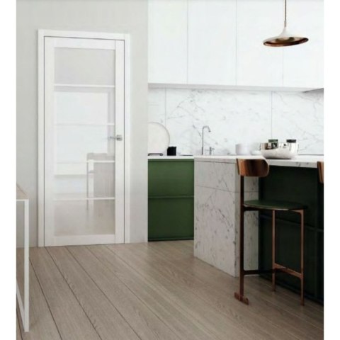 Drzwi Szklone LOFT 40 Biały Mat Szyba Mleczna Szprosy 90 Prawe OUTLET
