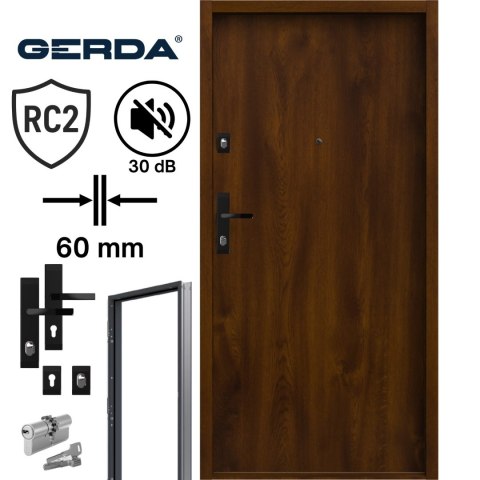 Drzwi Wejściowe GERDA Comfort Pełne Stalowe do mieszkań RC2 LEWE Jasny Orzech