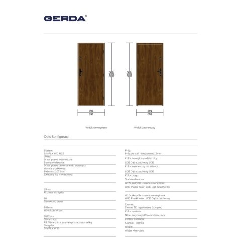 Drzwi Wejściowe GERDA SIMPLY RC2 do mieszkań Orzech Pełne 60mm OUTLEET