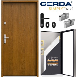 Drzwi Wejściowe GERDA SIMPLY RC2 do mieszkań Złoty Dąb Pełne 60mm SZYBKA REALIZACJA