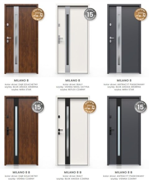 Drzwi Zewnętrzne GERDA TEMPO Milano 8 INOX 75mm SELECT Białe LUSTRO Szybka Realizacja