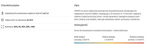 Drzwi Zewnętrzne Gerda Premium Tokio 1 Antywłamaniowe RC2 Komplet
