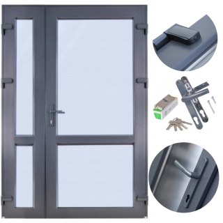DRZWI ZEWNĘTRZNE SKLEPOWE 125 x 210 PCV Antracyt Dwuskrzydłowe