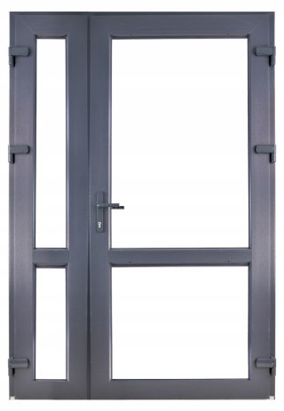 DRZWI ZEWNĘTRZNE SKLEPOWE 125 x 210 PCV Antracyt Dwuskrzydłowe