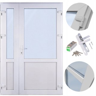 DRZWI ZEWNĘTRZNE SKLEPOWE 160 x 210 PCV Białe Dwuskrzydłowe