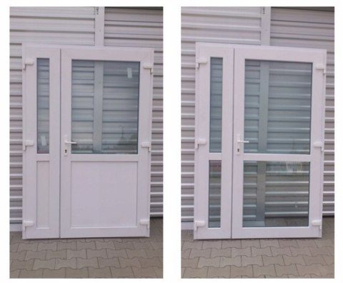 DRZWI ZEWNĘTRZNE SKLEPOWE 160 x 210 PCV Białe Dwuskrzydłowe