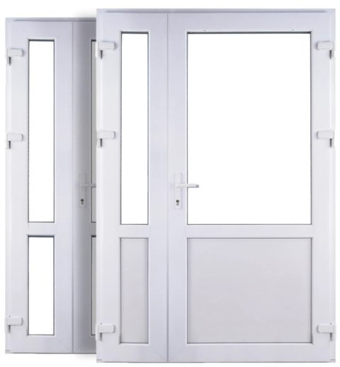 DRZWI ZEWNĘTRZNE SKLEPOWE 160 x 210 PCV Białe Dwuskrzydłowe