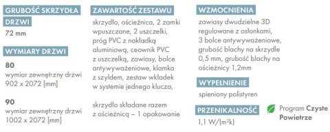 Drzwi Zewnętrzne Pełne Boston 72mm GRUBE Orzech 80/90 cm