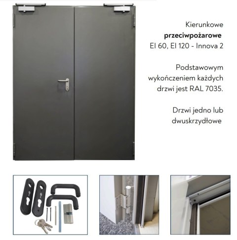 Drzwi Zewnętrzne Przeciwpożarowe INNOVA EI120 RAL 7035 Padilla RÓŻNE WYMIARY PPOŻ